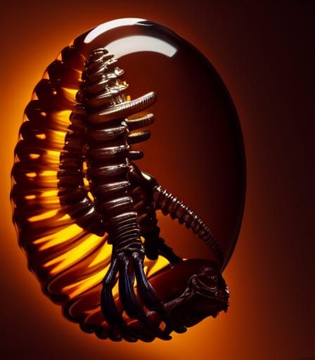 Xenomorph Encased in Amber: Hyperrealistic Close-Up
