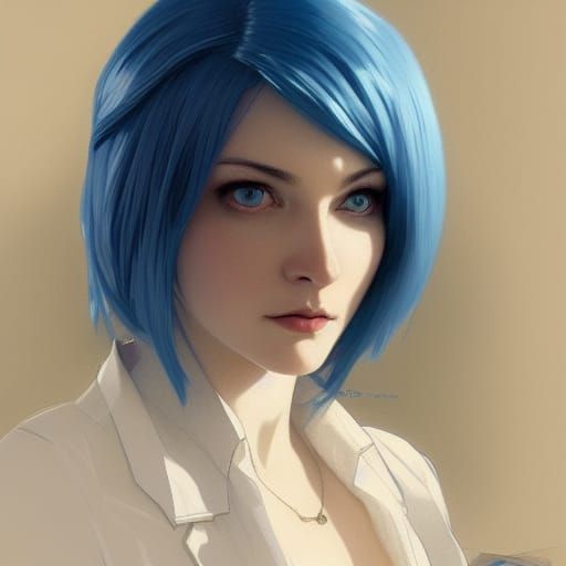 Blue-Haired Girl Portrait in Hyperdetailed Style