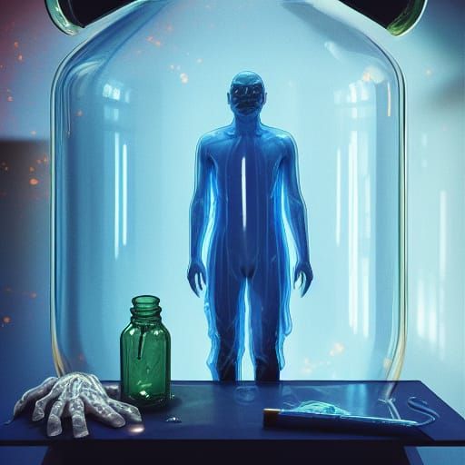 a slime man trap in glass for an experiment