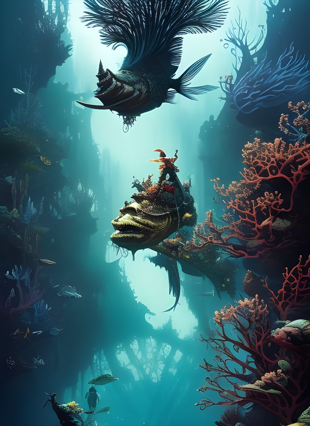 Underwater Nightmare: A Dark Gritty Watercolor Masterpiece