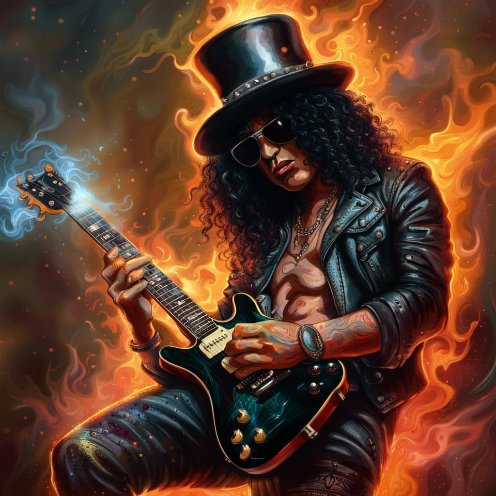 Guitarist in Astral Flames: A Holographic Illustration