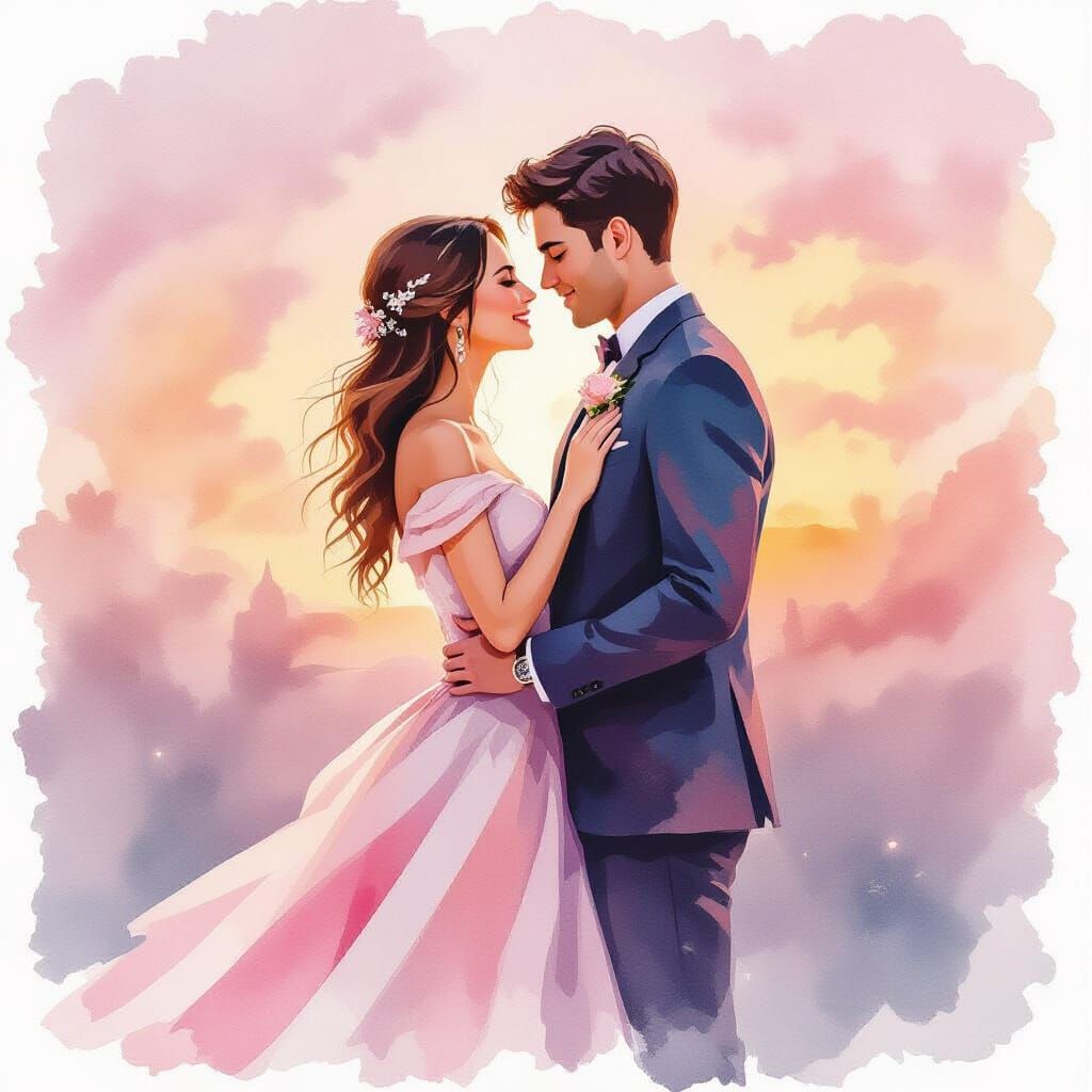 Couple in Pink Watercolor Style