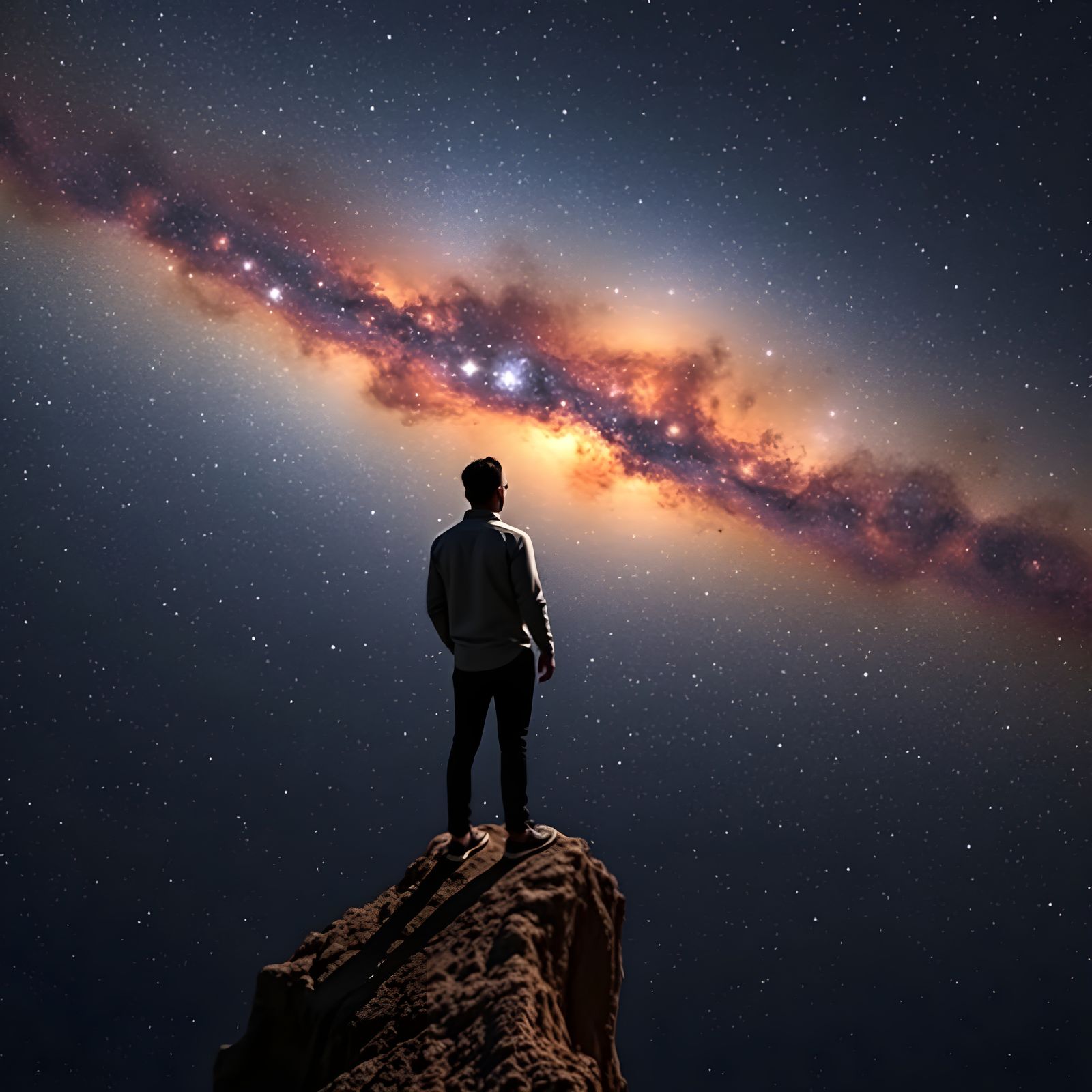 Contemplative Figure Gazing at Cosmic Universe