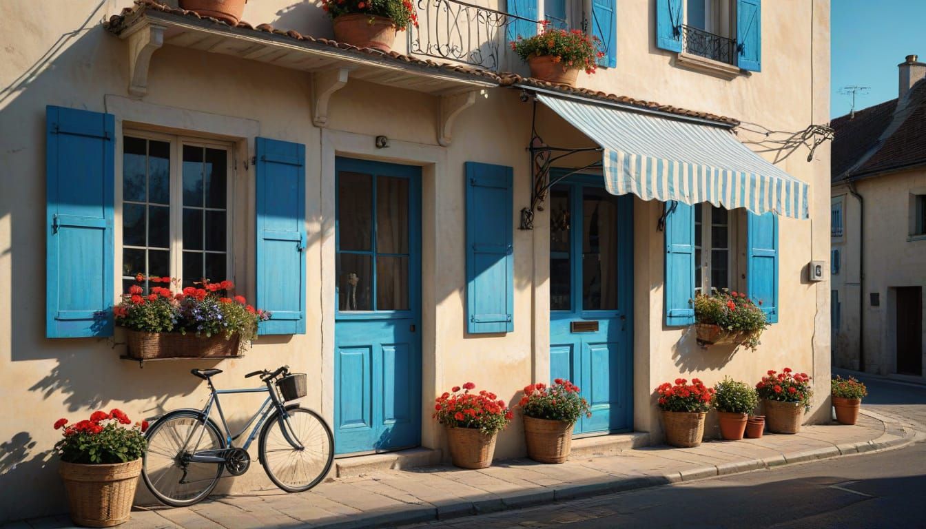 Charming French Seaside Boutique in Watercolor Style