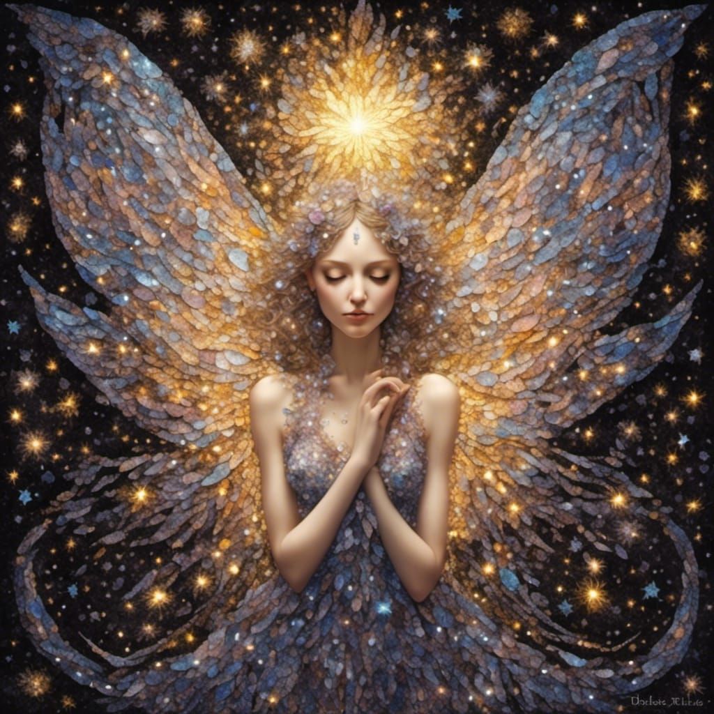 Mosaic Fairy with Glitter and Crystal Wings