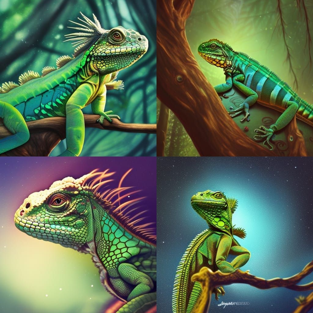 Celestial Filigree Iguana in Gouache Style