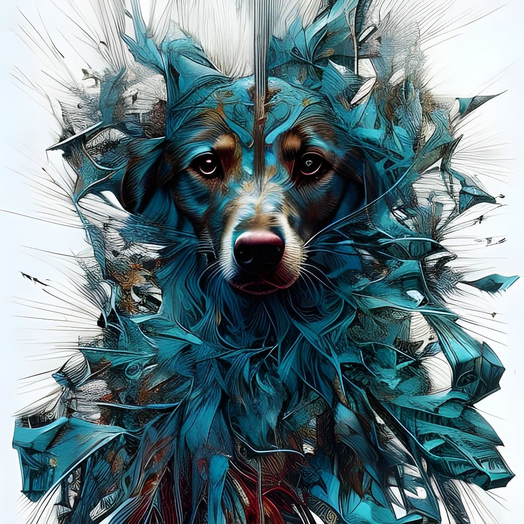 Inkblot Dog Portrait with Blue Fire Aura