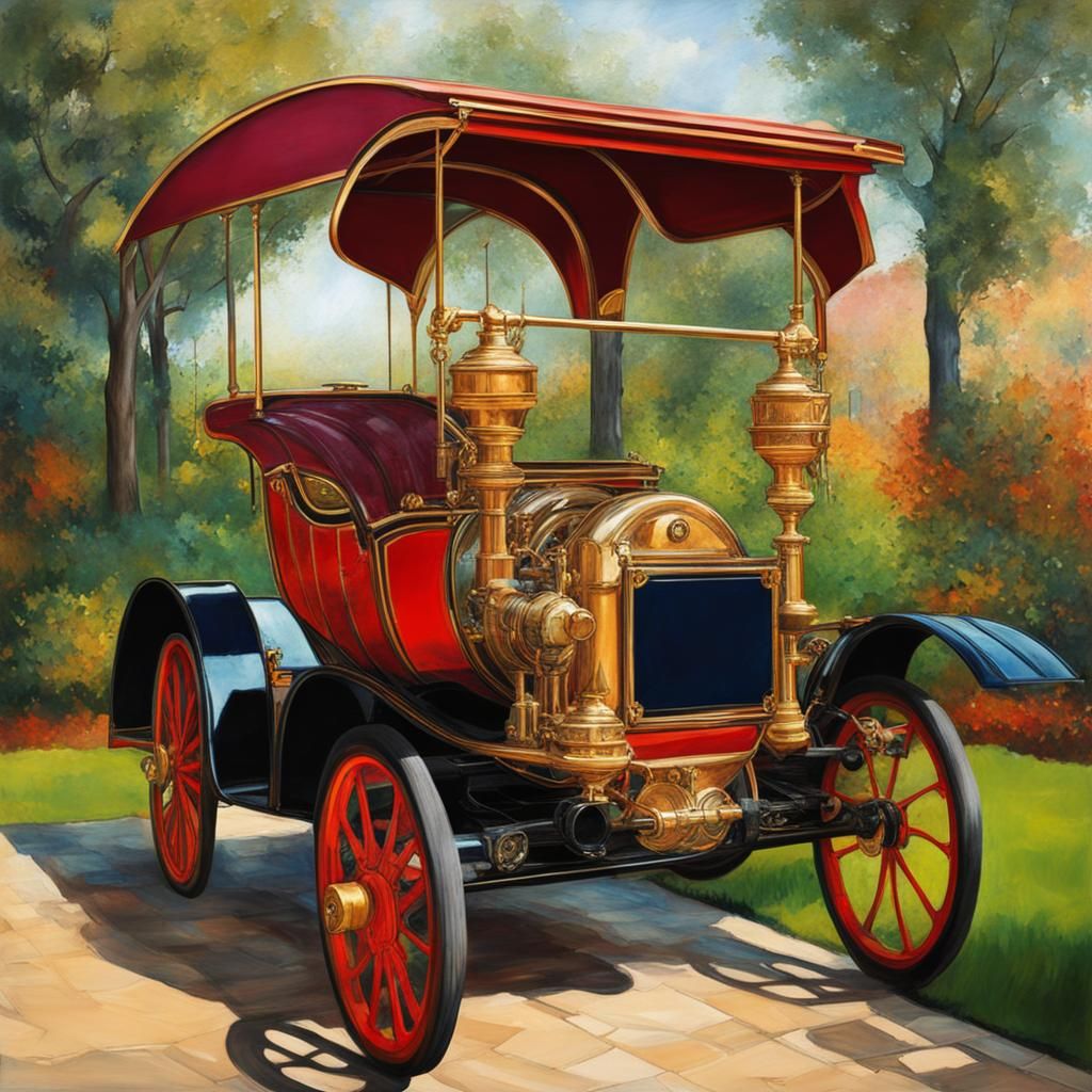 Caravan Park: Art Nouveau Steampunk Oil Painting