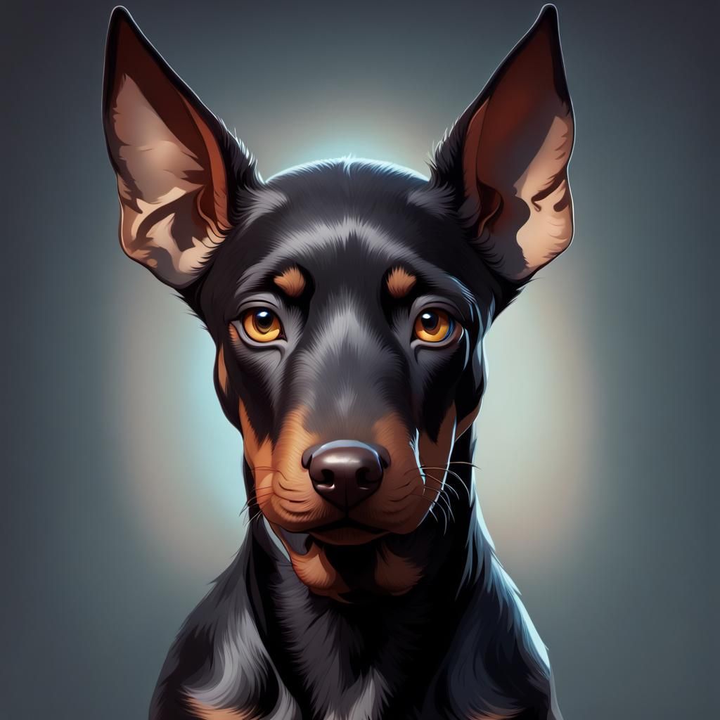 Doberman Puppy Portrait by Greg Rutkowski, 3D Digital Art