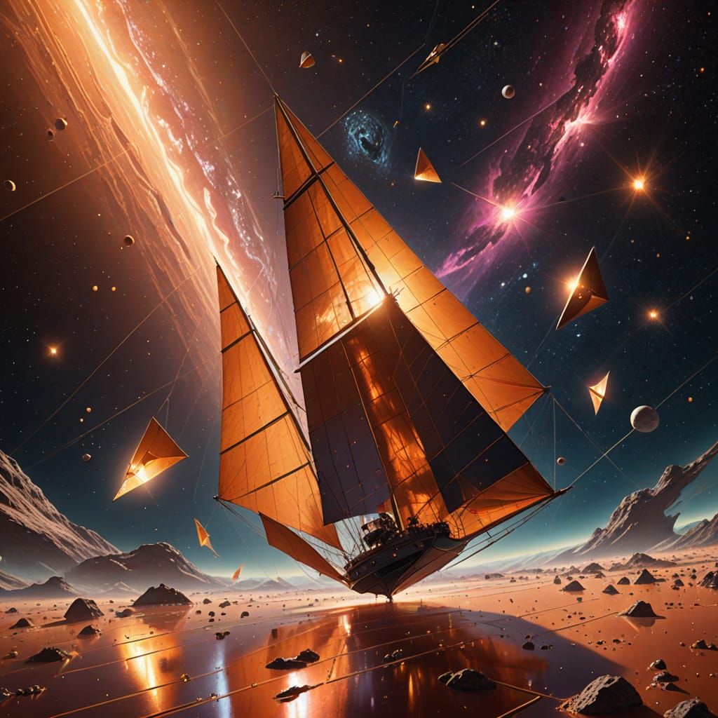 Golden Solar Sails Drifting Through Space