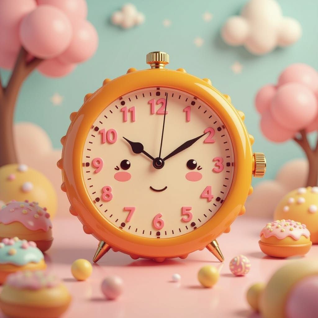 Kawaii Melting Candy Clock Surreal Illustration