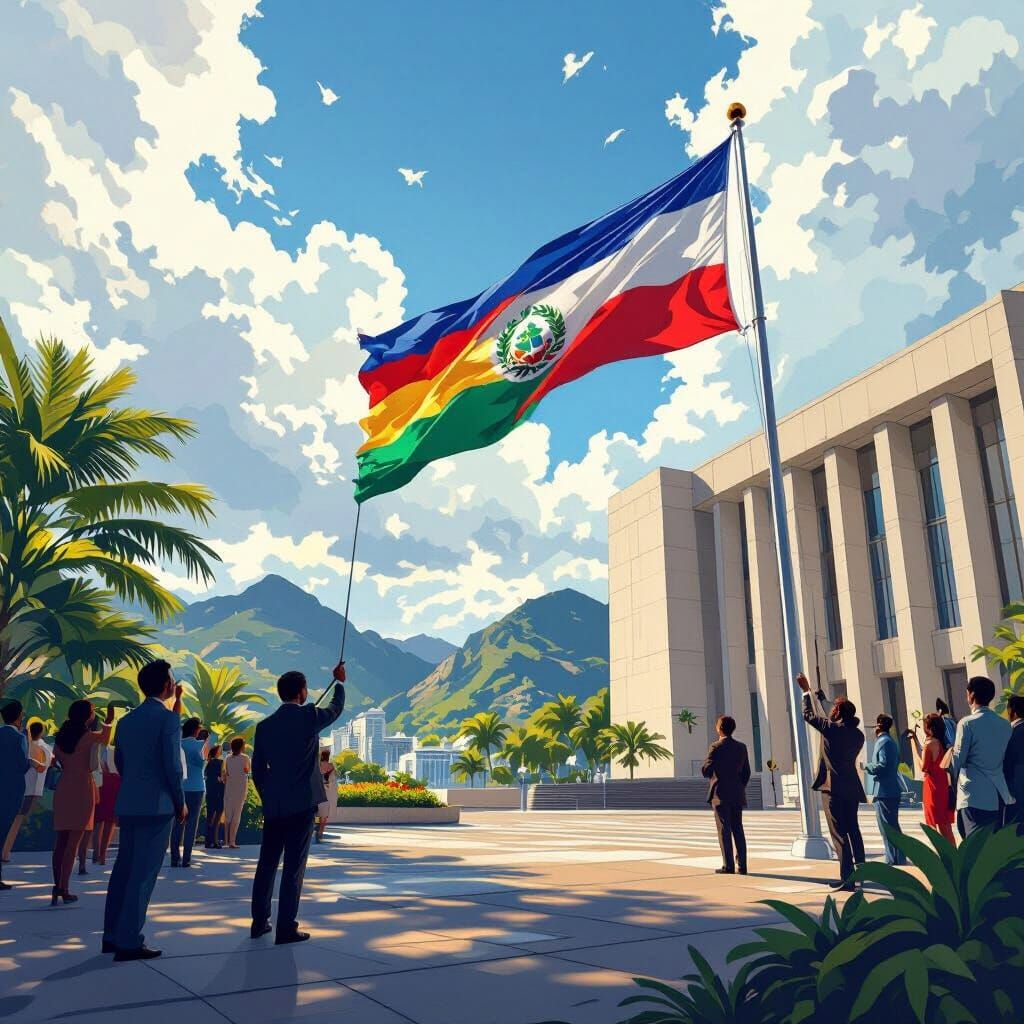 Island Nation Flag Raised at UN in Futuristic Style
