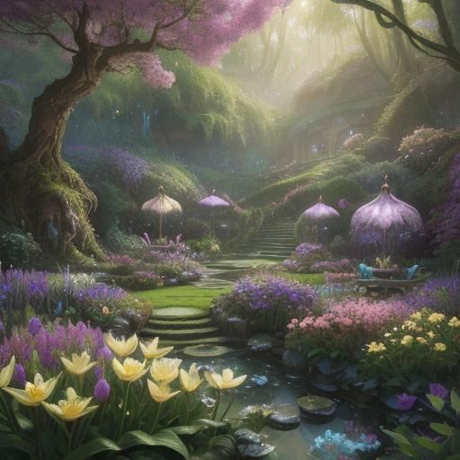 Enchanting Fairy Garden in Whimsical Concept Art