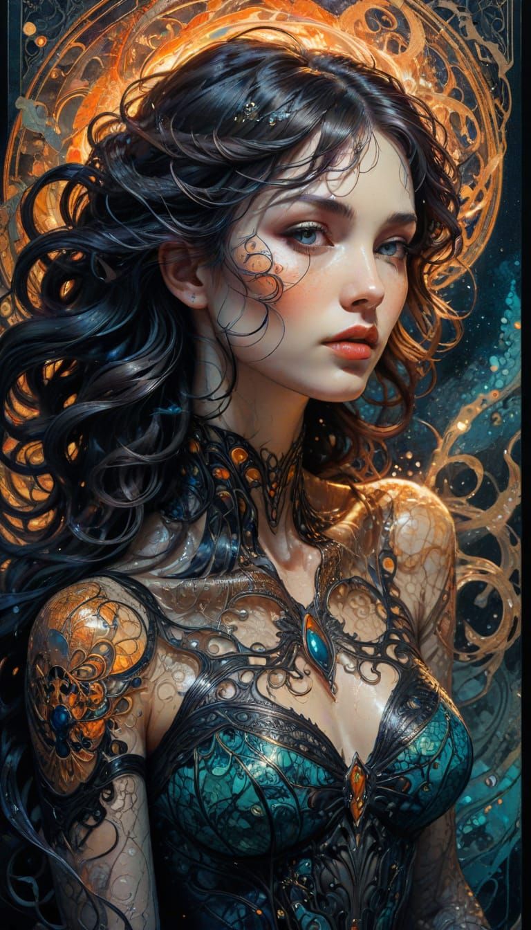 Glowing Contoured Beauty in Art Nouveau Style