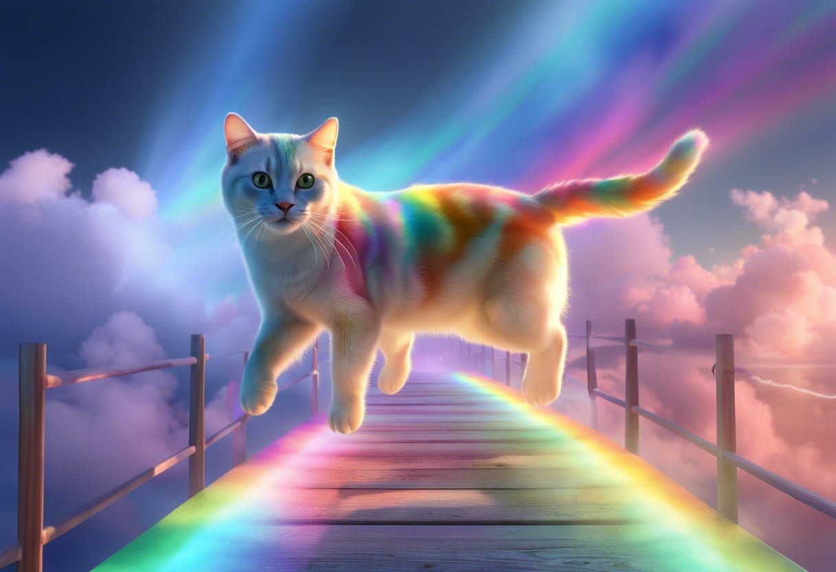 Cloud Cat Racing Across Rainbow Bridge