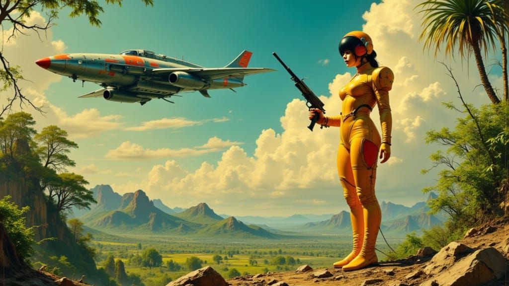 Retro Space Woman on Jungle Planet