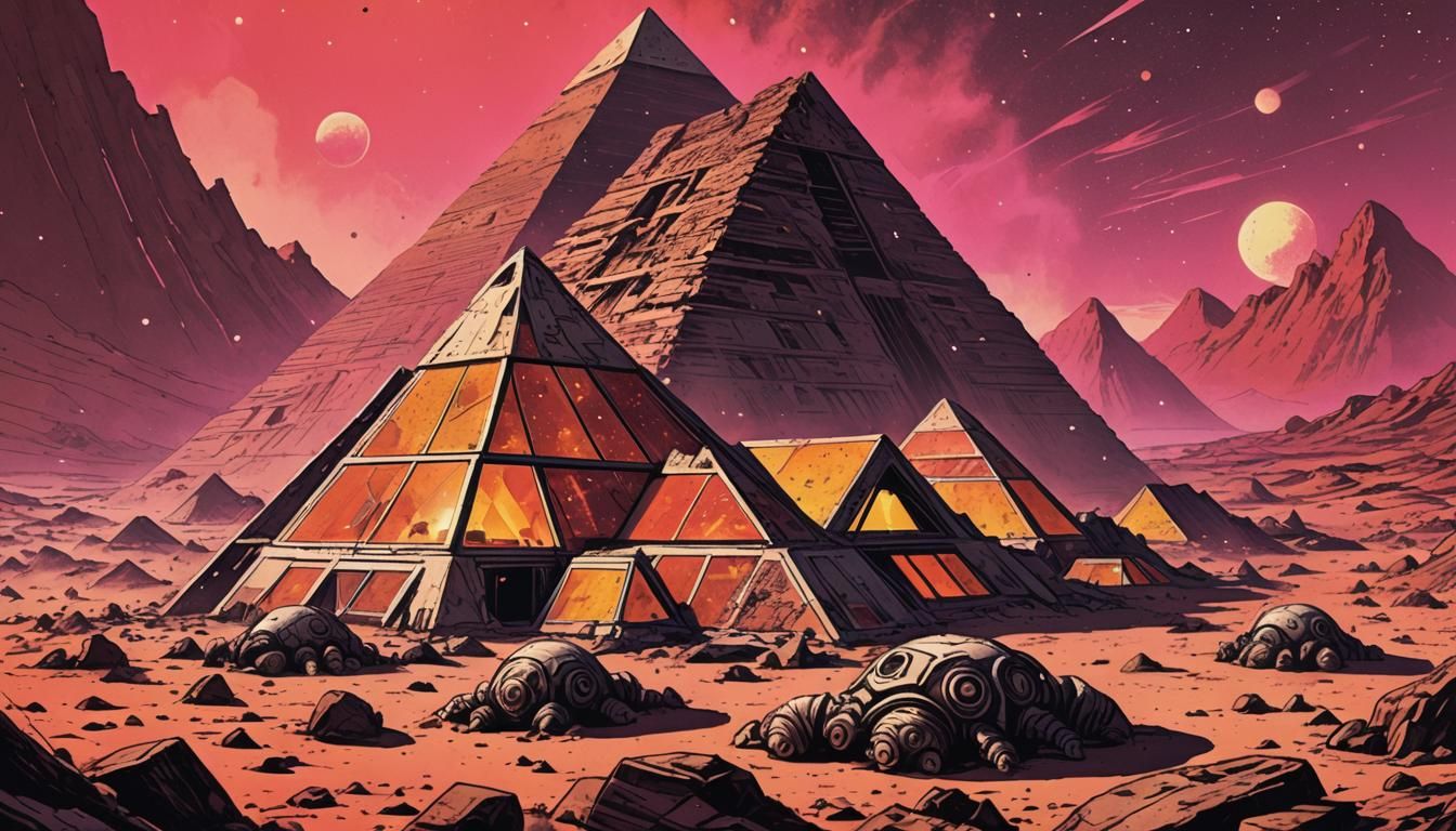 Retrofuturistic Martian Pyramid Manuscript in Comic Art