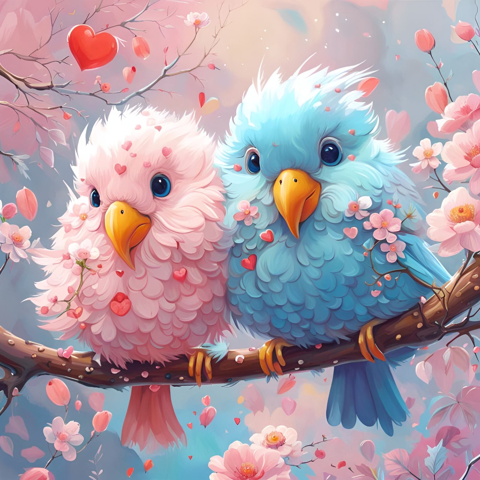 Pastel Birds in Love
