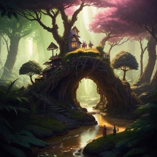 Enchanted Forest Fairy Village Urban Sketch