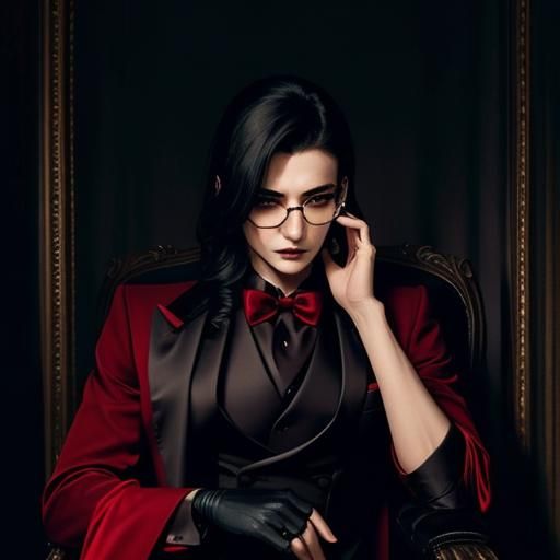 Elegant Woman in Dark Suit: High-Fashion Digital Portrait