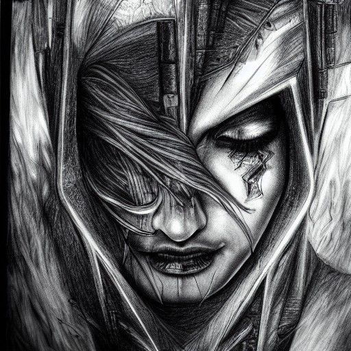 Cyberpunk Mind Magic: Hyperdetailed Charcoal Drawing