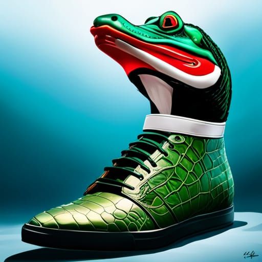 alligator tim that wears alutron high tops Hyperrealistic, splash art, concept art, mid shot, intricately detailed, colo...