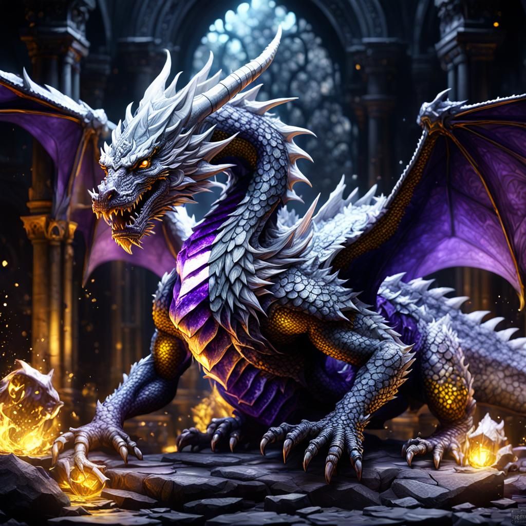 Black and white crystal dragon playing