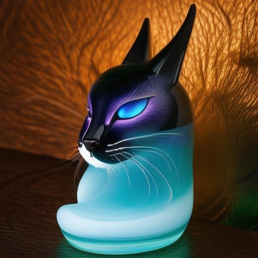 Glass Cat Figurine Universe Sunset in Fairytale Style