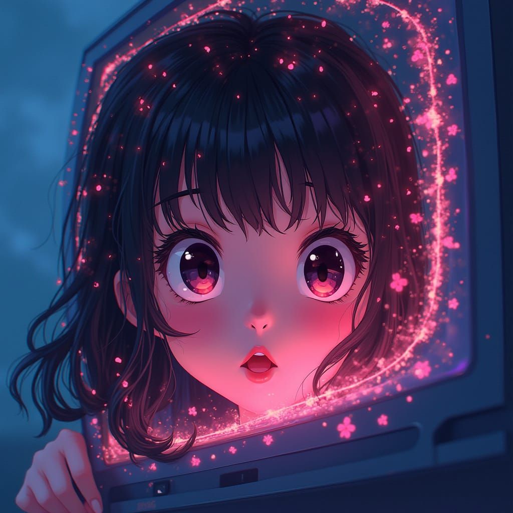 Digital Portrait of a Young Girl in Neon Futurism