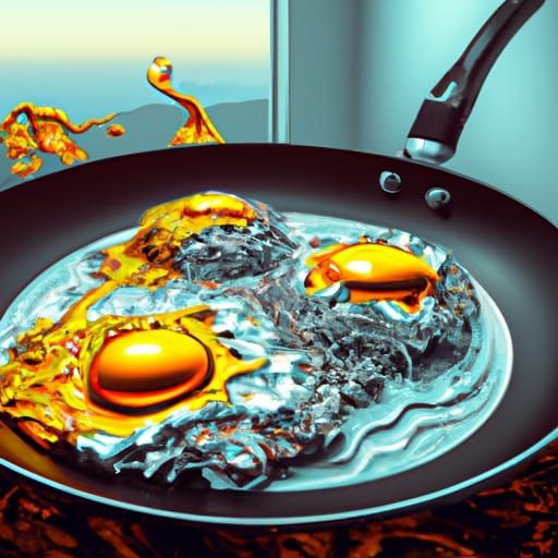 Surrealist Fried Eggs in Melting Pan, Dali Style