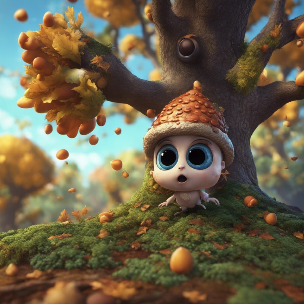 Cartoon Acorn's Fall: A Detailed Fantasy Illustration