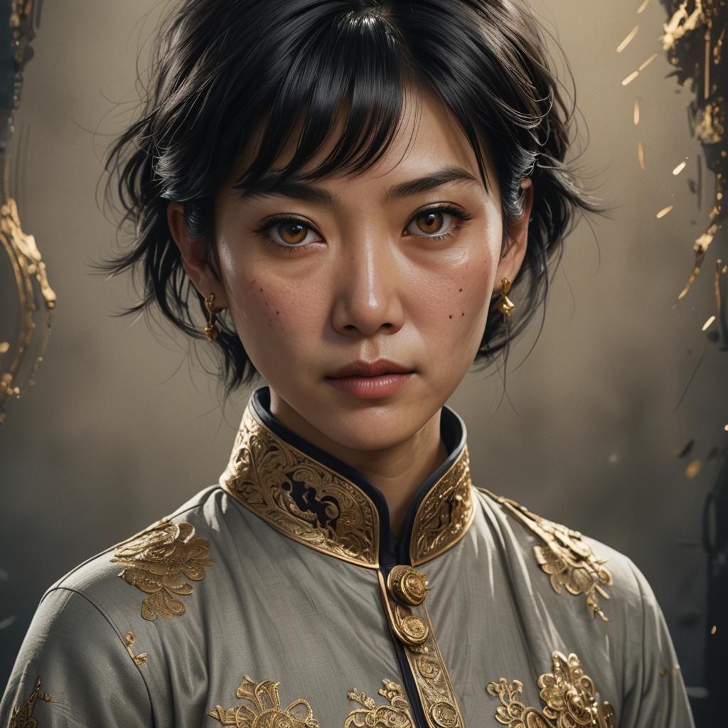 Hyperrealistic Portrait of an Asian Woman Detective