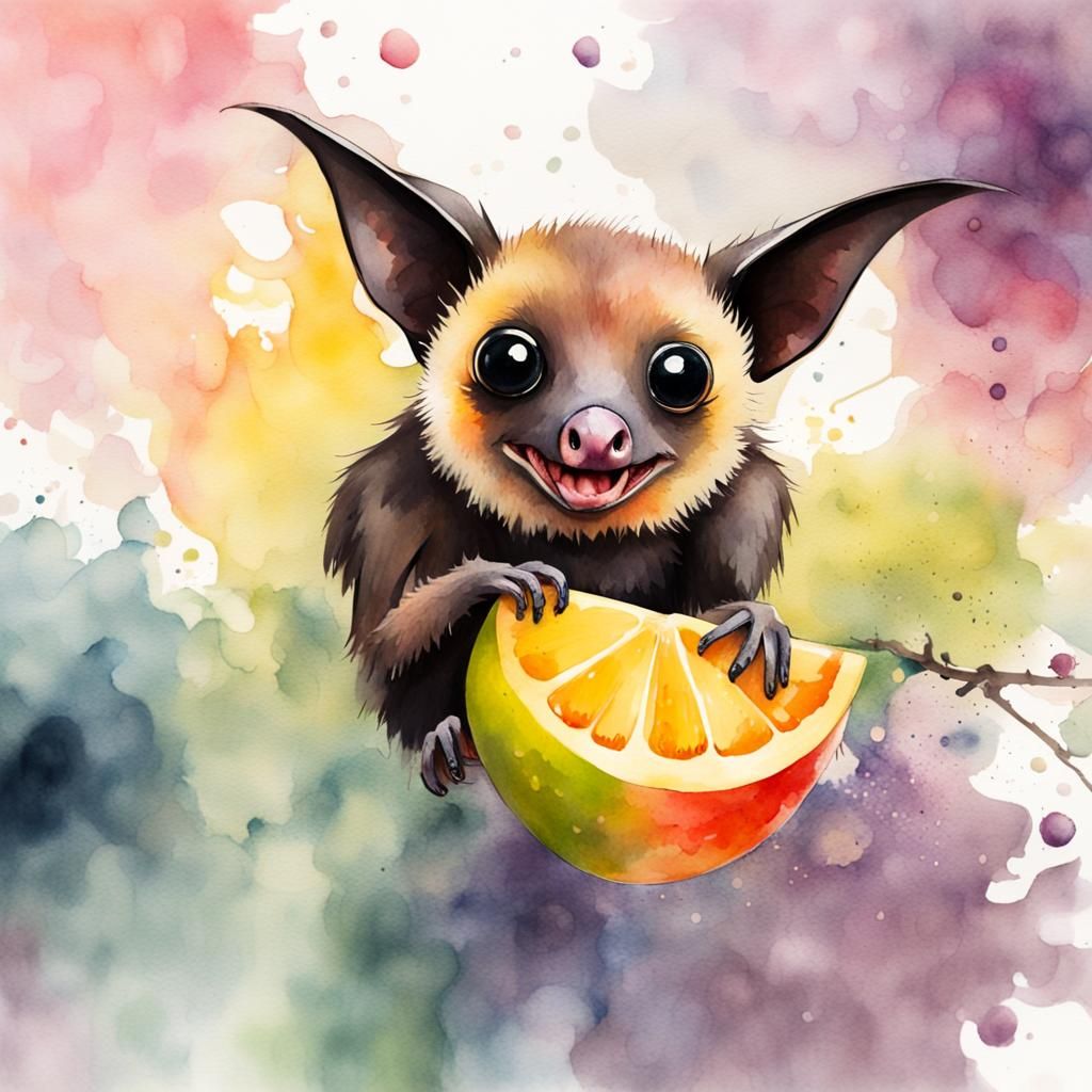 Cute Fruit Bat Graffiti Art in Watercolour