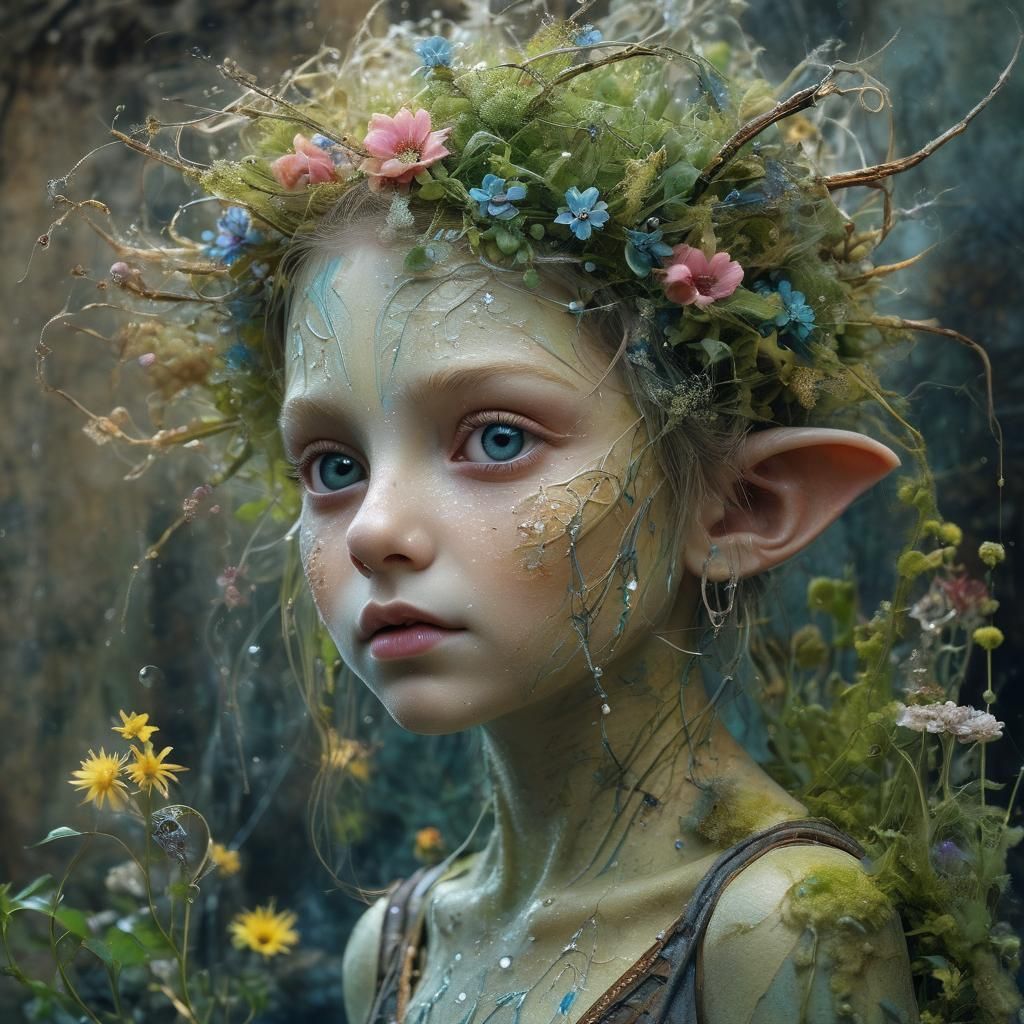 Elven Toddler with Fluorescent Face Paint in Surreal Macro