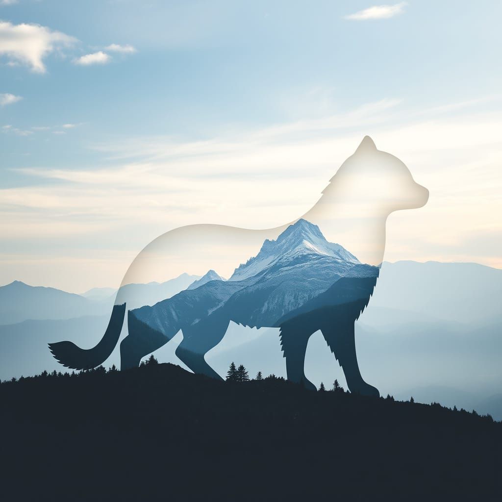 Mountain Landscape Animal in Whimsical Style
