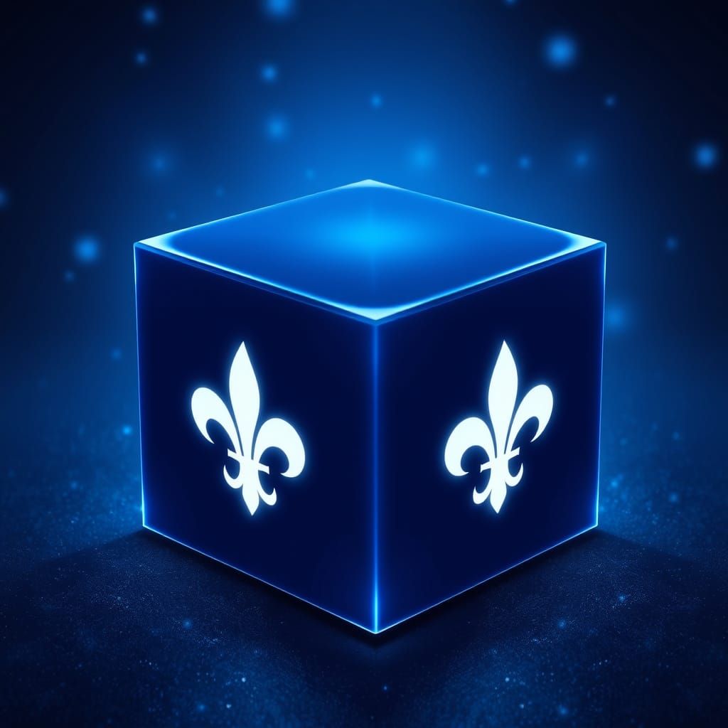 Ethereal Navy Blue Cube with Glowing Fleur-de-lis Symbols
