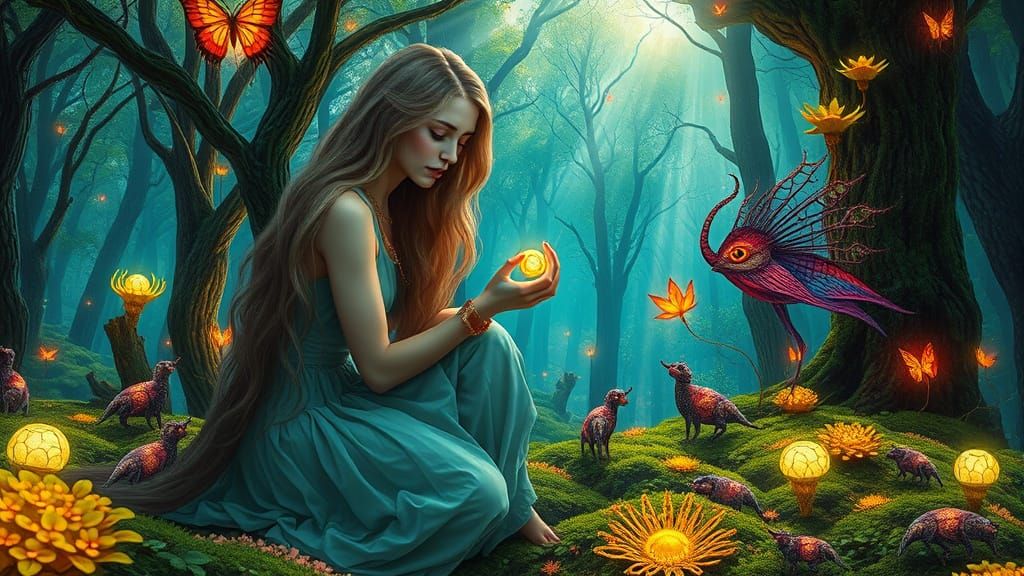 Surreal Forest Glade with Bio-Art Creatures in 8K