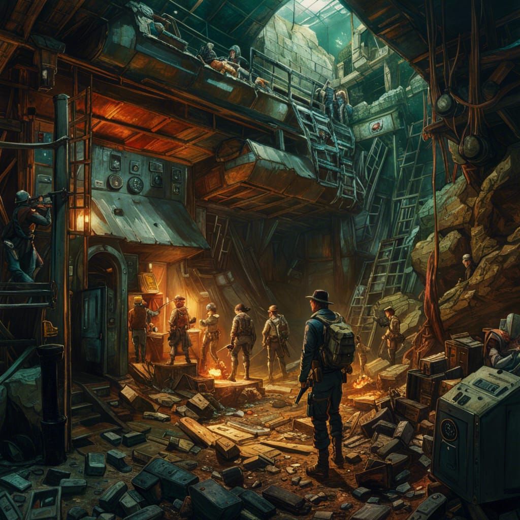 Pirates in an Underground Bunker, Detailed Digital Art