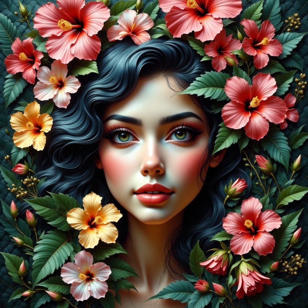Tropical Goddess Melts into Floral Splendor