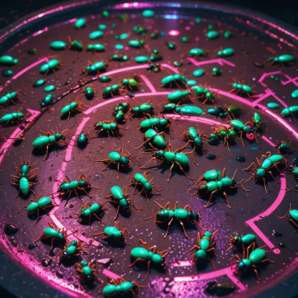 Synthwave Soup Crawling with Neon Ants