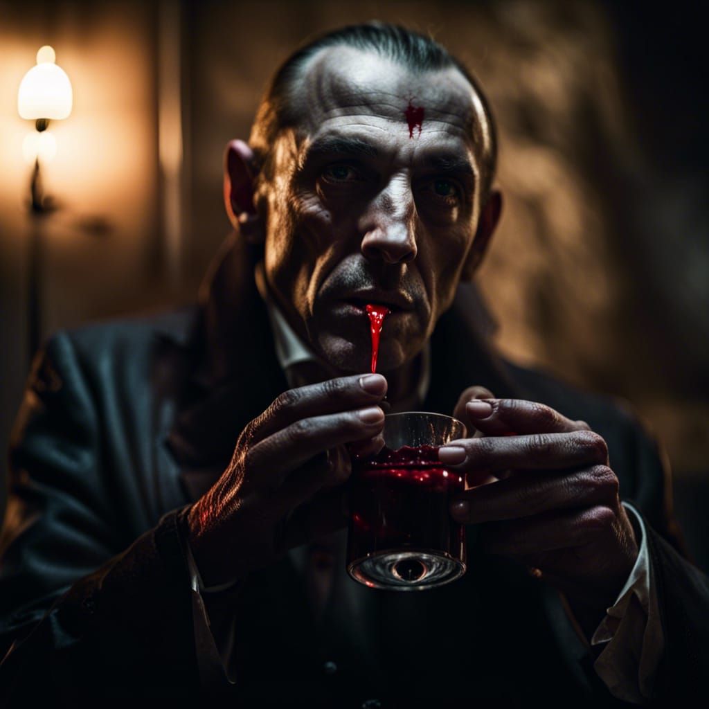 Dracula Drinking Blood: Dark Horror Portrait