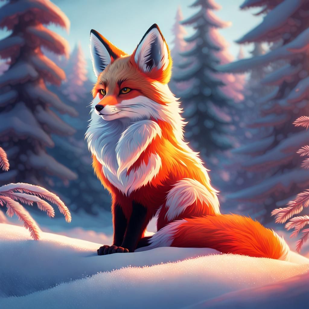 Kitsune in Snow: A Digital Painting