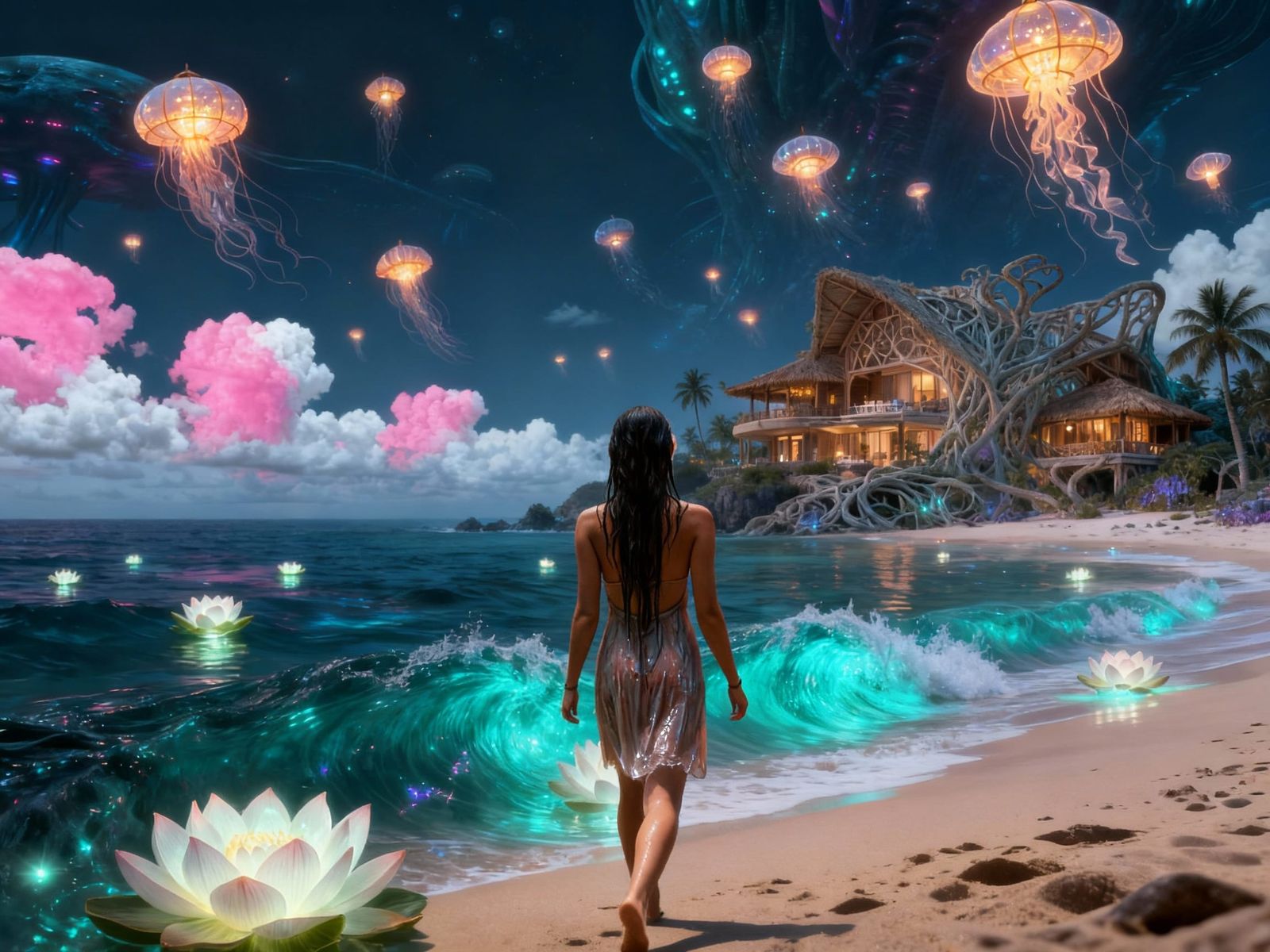 Woman Gazes at Alien Beach Landscape