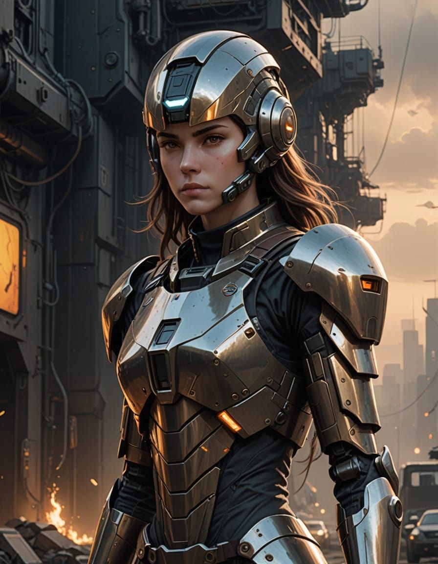 Stealth Warrior Goddess in Cyberpunk Armor