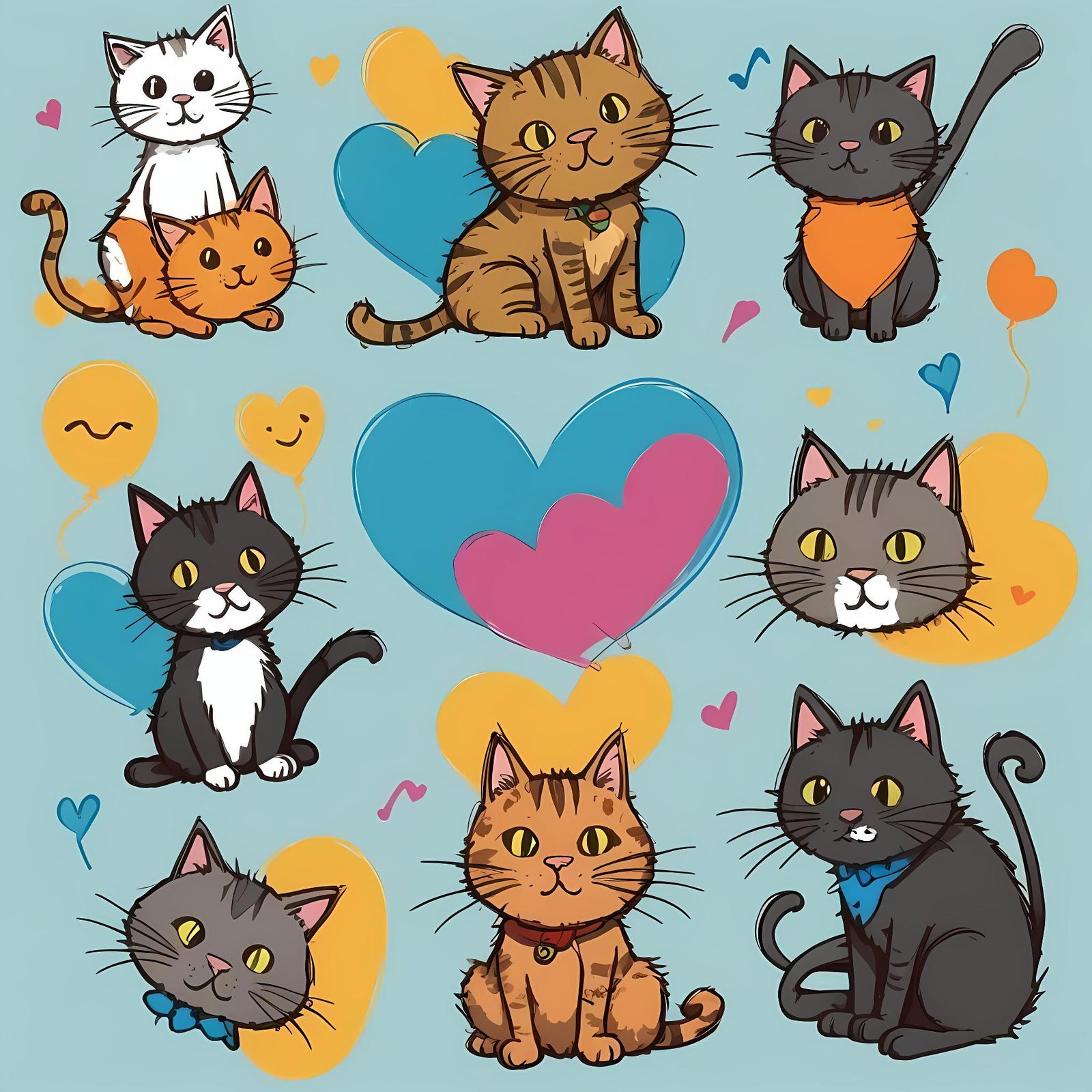 Heartwarming Anime Cats and Stick People Greeting Card