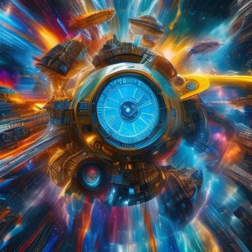 Futuristic Time Machine Soaring Through Warped Space