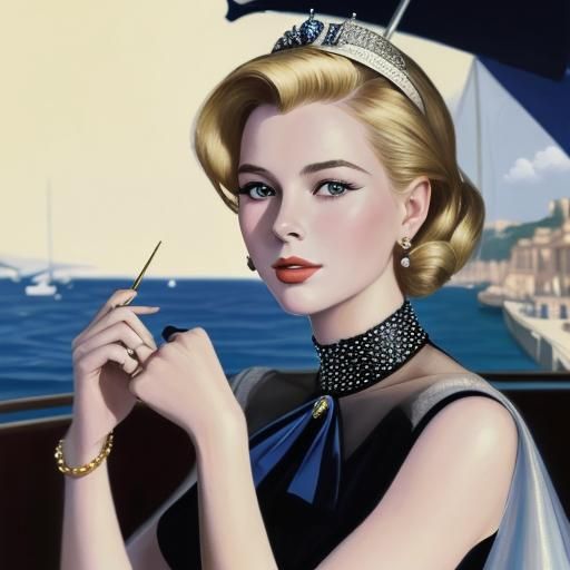 Grace Kelly: 1960s Fashion Illustration in Pointillist Style