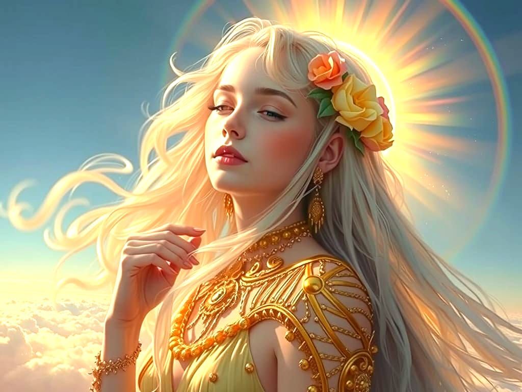 Ethereal Goddess of the Clouds in Golden Hour