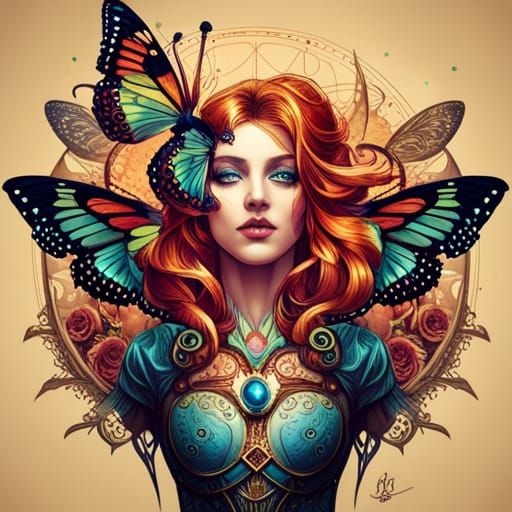 Steampunk Cybernetic Butterfly Queen: Digital Art
