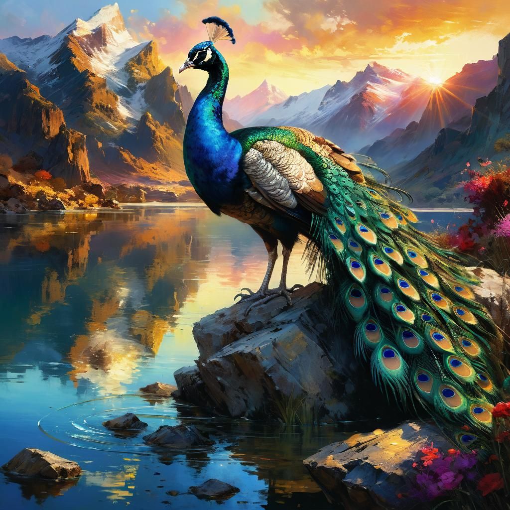 Peacock at Sunset: Detailed Matte Painting